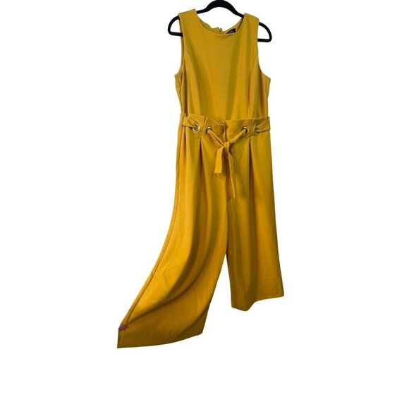 Mod X Women's Sunflower Yellow Crepe Texture Sleeveless Wide Leg Jumpsuit Size X - Picture 2 of 11
